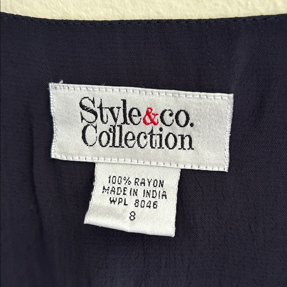 Style & Co. vtg navy polkadot chiffon feminine slip classic midi dress 8โ - Picture 10 of 14